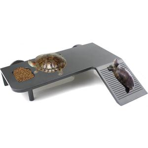 Turtle Basking Platform Stable Suction Cup Mounted Basking Platform with Support Base & Feeding Area for Turtle Tank Accessories Setups (Large)