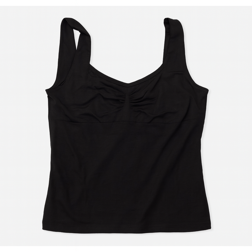 QINSEN Women's Square Neck Sleeveless Double-Layer Tank Tops Basic Tight T Shirts (Large, Black)