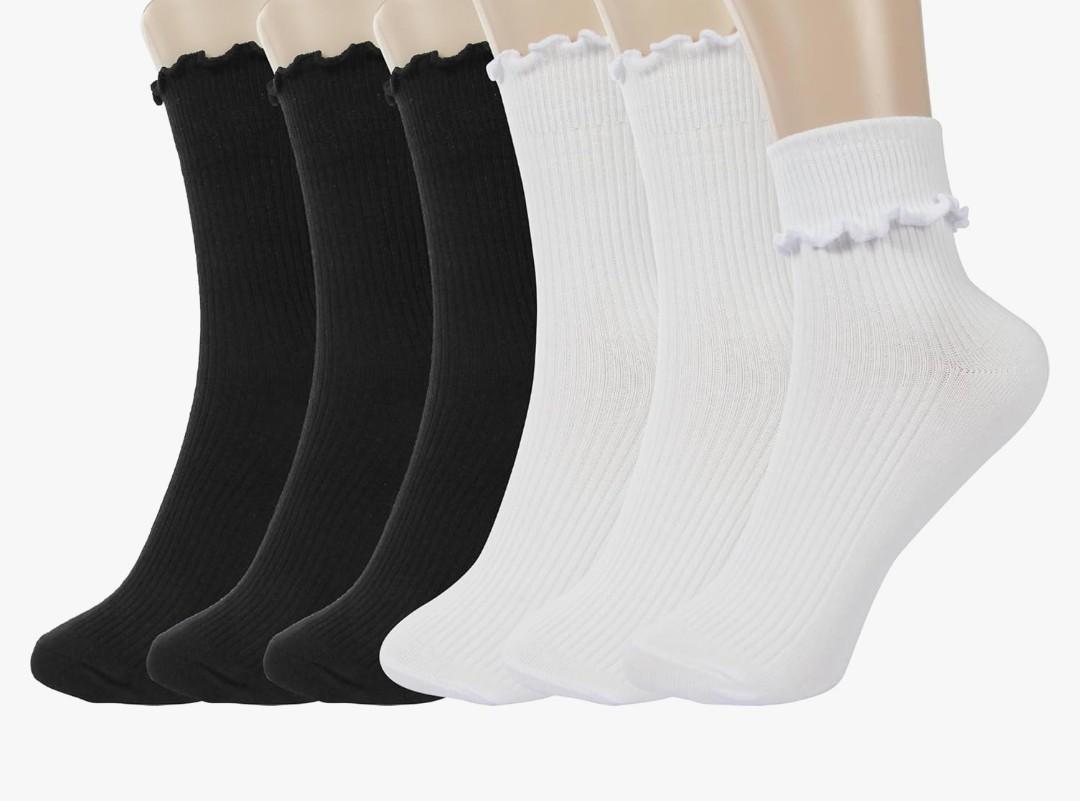 BomKinta Ruffle Socks Women - Turn-Cuff Frilly Sock - Lightweight Cotton Socks 6 pairs 5-10