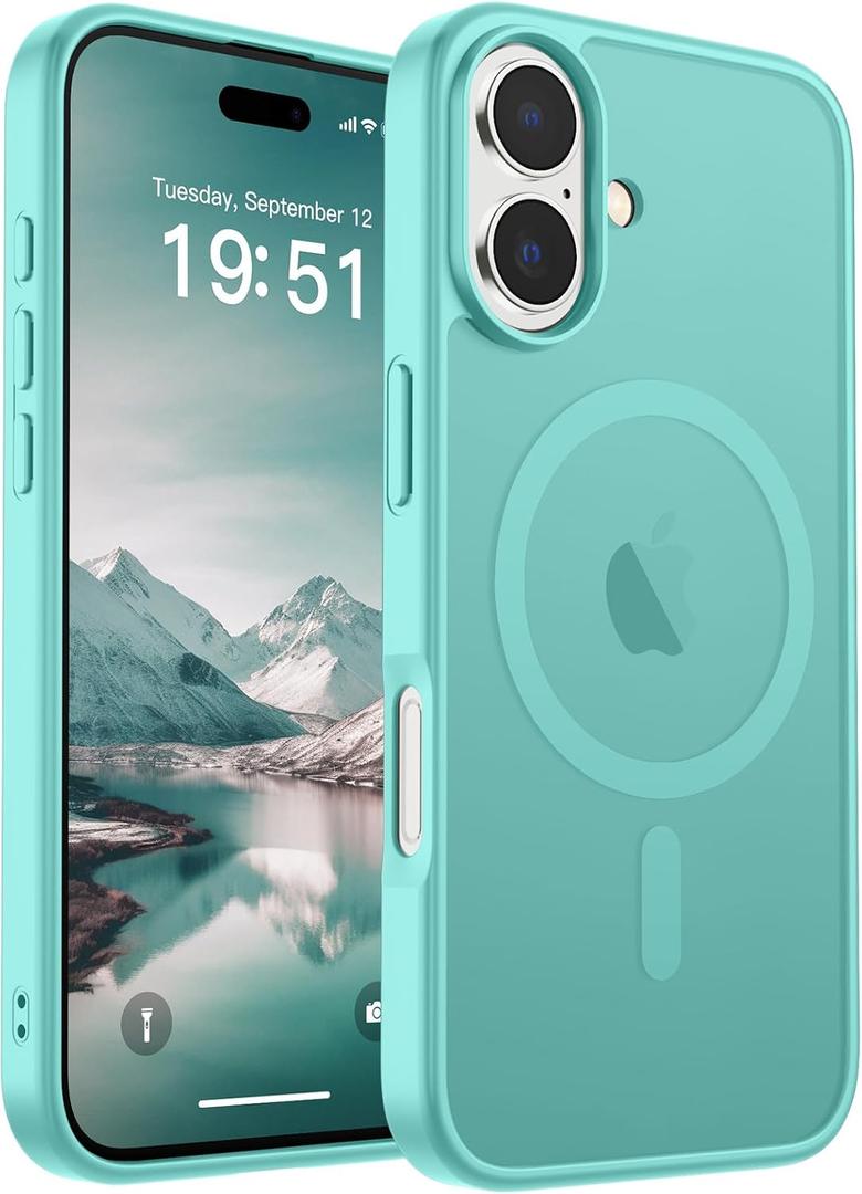 SUPFINE Magnetic for iPhone 17 Case (Compatible with MagSafe)(Military Grade Drop Protection) Translucent Matte Shockproof with Anti-Fingerprint Phone Cover 2025, Blue Green