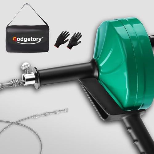 50 FT Drain Snake Auger - Flexible & Powerful Snake Drain Hair Remover Tool, for Kitchen, Shower & All Drains - Manual or Drill-Powered with Gloves, Storage Bag