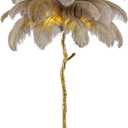 Natural Ostrich Feather Floor Lamp, Modern LED Dimmable Standing Lamp, Romantic Princess Bedroom Reading Tall Corner Lamp for Living Room, Dining Room and Office (120cm, Brown)
