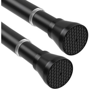Tension Curtain Rod 2 Pack Black Adjustable No Drilling for Windows 28 to 48 Inch Expandable Pressure for Closet