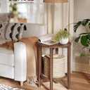 VASAGLE Round Side End Table, 2-Tier Boho Bedside Table with Rattan-Look, 1 Pack