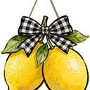 Harooni Lemon Welcome Door Sign for Front Door Spring Summer Hanging Wreath 10"x10" Fresh Lemon Wood Sign Front Door Farmhouse Fall Wall Porch Art Home Kitchen Living Room Indoor Outdoor Ornaments