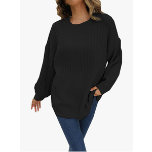 Women's Crewneck Long Sleeve Sweaters Oversized Ribbed Knit Pullover Sweater, Extra Large 