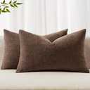 MIULEE Pack of 2 Decorative Throw Pillow Covers Soft Chenille Lumbar Accent Throw Pillows Solid Textured Cushion Covers for Couch Sofa Bedroom Living Room 20x12 Inch, Chocolate Brown