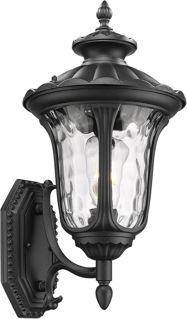 Outdoor Light Fixtures Wall Mount, Waterproof Exterior Wall Lanterns with Waer Ripple Glass, Outside Sconces, Front Porch Lights for House Garage Doorway Patio