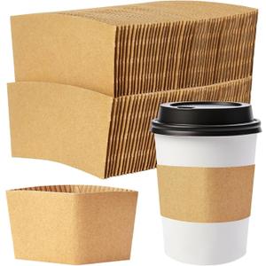 100 Pcs Kraft Coffee Cup Sleeves, Disposable Corrugated Paper Cup Sleeve for Hot/Cold Drinks, Anti Scald Coffee Sleeves Fit 12-24 oz Cups
