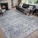 MontVoo-Vintage Area Rugs 8X10 Blue Rugs for Living Room-Soft Distressed Printed Rugs for Bedroom-Non Slip Carpet-Machine Washable Rug for Dining Room Living Room Bedside Office