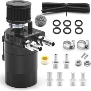 muge racing 400ml Oil Catch Can Kit Universal for Cars/Trucks, Baffled Aluminum Reservoir with Breather Filter & Accessories, 3/8" Fuel Line Included, Fits 5.7 Hemi/5.3 Silverado and More, Black