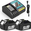 2 Packs 5.0Ah 18V Battery and Charger Replacement for Makita 18V Battery Li-ion BL1850B BL1830B BL1840B BL1860B BL1815B, Compatible with Makita Charger and Power Tools