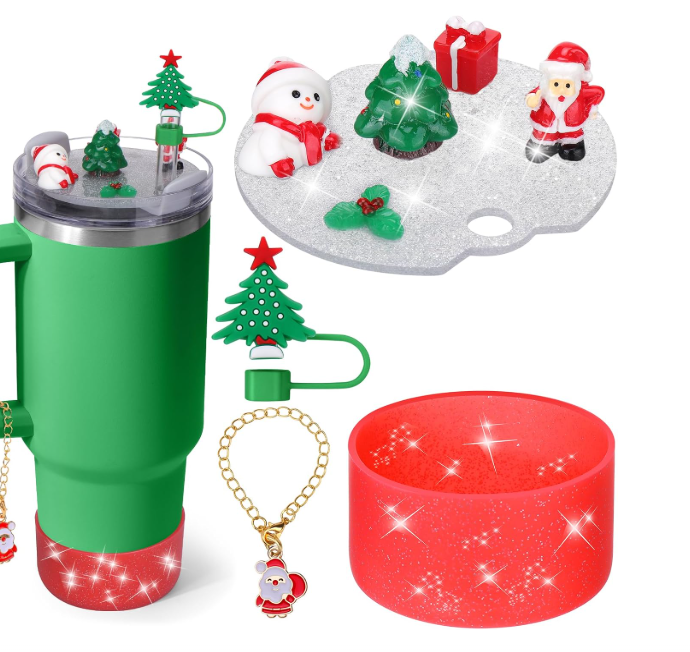 Mity rain Cup Accessories for Stanley Cup 30oz 40oz,Including Boot, Silicone Straw Topper Cover Cap, Lid Charms for H2.0 Tumbler Accesorios (Christmas) (40OZ)