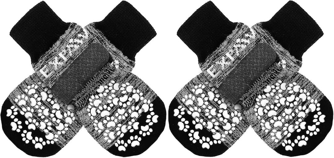 EXPAWLORER Anti Slip Dog Socks to Prevent Licking Paws, Dog Shoes for Hot Pavement, Dog Booties for Small Medium Large Senior Dogs, Traction Control Boots & Paw Protectors for Hardwood Floors (Dark Grey) X-Small (4 Count)