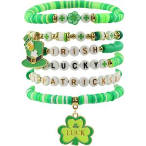 OHOME St Patricks Day Accessories - 6 Pack Shamrock Bracelets | St Patricks Day Shirt Outfit for Women Men - Funny Shamrock Decorations Decor Party Supplies for Adults