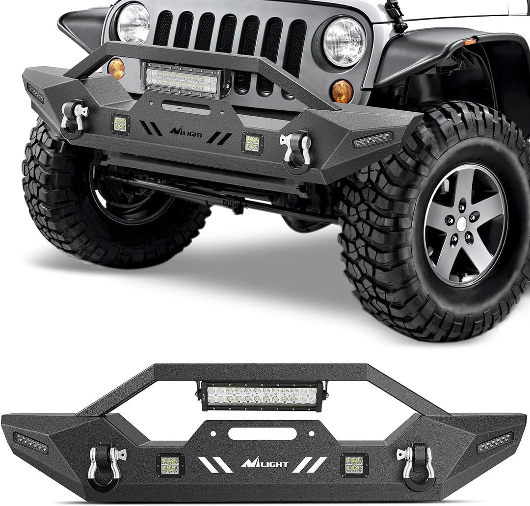 Nilight Front Bumper Compatible for 2007-2018 Wrangler JK/JKU 2018-2025 JL/JLU 2020-2025 Gladiator JT with 72W LED Bar 2 x 18W Pod 2X 18W Single Row Winch Plate