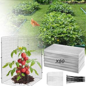 Geosar 80 Pcs/20 Packs Chicken Wire Plant Protectors 11.7 x 19.5 Inch Mesh Plant Protection Cage from Animals with U Shaped Garden Stakes and Nylon Tie for Outdoor Garden Flowers Vegetables