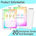 Flip Tumble Jump & Play Birthday Party Invites Cards for Kids, Gymnastics Birthday Invitations for Boys Girls, 20 Invitation Cards With Envelopes Tie Dye Rainbow Birthday Party Supplies -A003