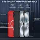 SunStory Magnetic for iPhone 16 Case with HD Screen Protector, Compatible with MagSafe, 3-Layer Heavy Duty Full-Body Cover, 3 in 1 Hybrid Protective Case for iPhone 16 6.1",Red