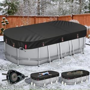 QH.HOME Winter Oval Pool Cover for 12x24 Ft Bestway/Intex/Coleman Frame Oval Pool, [2025 Upgraded Heavy Duty Fabric Durable&Ultimate Windproof] with Fast Tightening Ratchet,Cold and UV Resistant