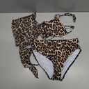 SHENHE Girl's 3 Piece Swimsuits Cute Halter Triangle Bikini Bathing Suit with Beach Cover Up (Leopard Brown) 10Y