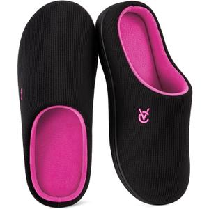 VeraCosy Women's Two-Tone Slippers Soft Comfy Knit Memory Foam Non-slip Indoor Outdoor House Shoes (7-8)