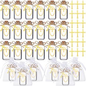 48 Set Holy Water Bottle Botellitas Para Agua Bendita Catholic Christian Holy Clear Cork Stopper Glass Bottles for Jerusalem Gifts Container for Baptism Party Favors Church Wedding Gift(20 ml)