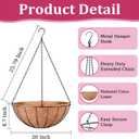 Halatool 20 Inch Large Hanging Planters for Outdoor Plants, 2 Pack Metal Outdoor Hanging Baskets with Coco Liner, Round Hanging Flower Pot for Plants Flowers Garden Decorations