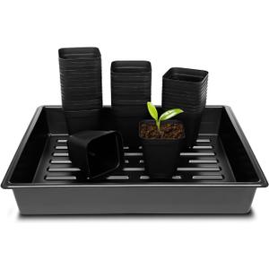 RooTrimmer 3.15 inch (8CM) Square Nursery Pots 100 pcs, Sturdy Seedlings Trays 5 Pcs, Seeds Starter Germination Tray, Microgreening Planter Nursery Propagation 5 Sets