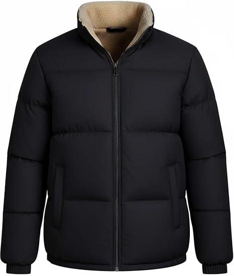 hathne Men's Winter Warm Fleece Lined Jacket Lightweight Thick Stand Collar Full Zip Jacket Coat(Grey Brown, Small) 