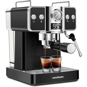 SEEDEEM Espresso Machine,20 Bar Espresso Maker with Milk Frother,Stainless Steel Latte and Cappuccino Machine with 1.8L(60 Fl Oz) Removable Water Tank (Black)