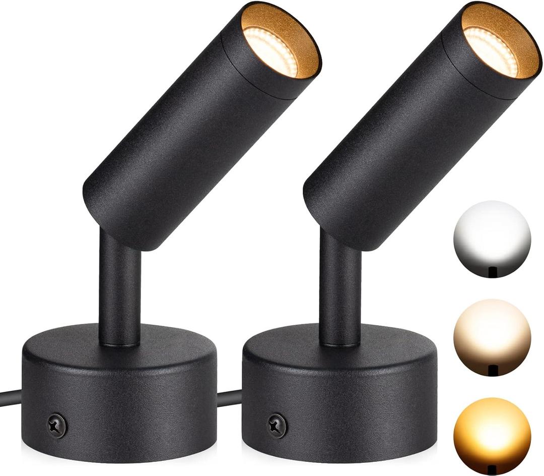 SUNVIE 2 Pack LED Spot Lights 3000K/4000K/5000K Adjustable Dimmable Floor Spotlight Lamp for Plants Decor 120V Uplighting for Artwork Wall Accent Lighting (Black)