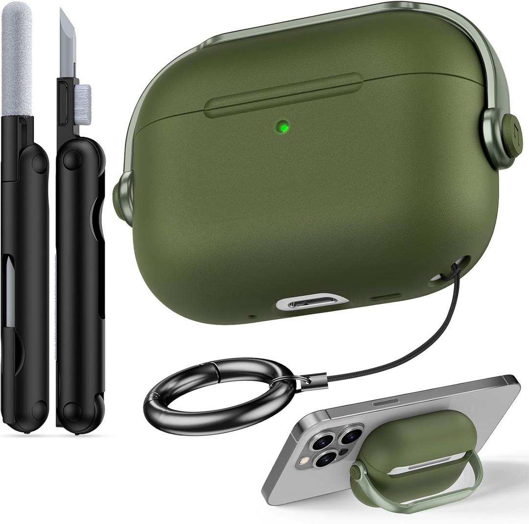 for Airpods Pro 3 Case,Safety Lock Cases for Apple Airpod Pro 3 (2025) with Cleaner Kit, Drop Protection Air pods Pro3 Case Cover for Men for Women with Keychain,Army Green
