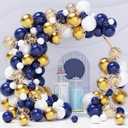 Navy Blue Gold Balloons Garland Kit, 120 pcs Navy and Gold Confetti White Balloons Arch for Graduation Birthday Party Baby Shower DIY Decoration