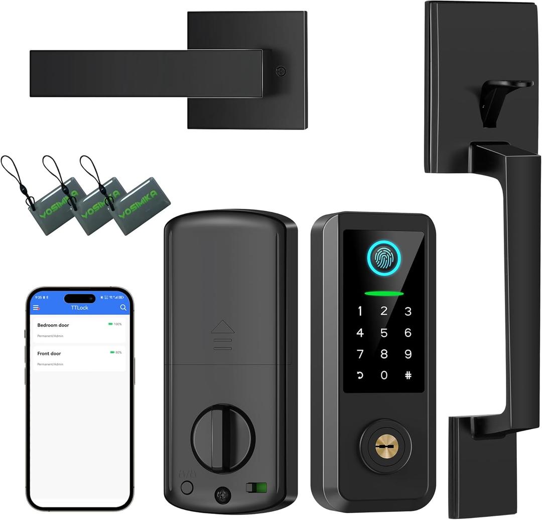 Fingerprint Smart Door Lock with Handle Set, Keyless Entry Door Lock with Keypad,5-in-1 Deadbolt,Bluetooth Deadbolt with Auto Lock,Black