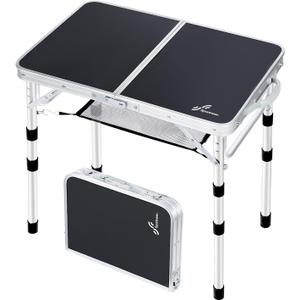 Sportneer Camping Table: Adjustable Height Small Folding Table 23.6" L x 15.7" W 4 Height with Mesh Layer - Compact & Portable Camping Essentials for Outdoor Camp Garden Picnic BBQ Dining Cooking