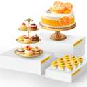 3 Pack Extra Large Acrylic Buffet Risers - 14, 12, 10 White Display Stands with Hollow Bottoms, Cube Riser Boxes Nesting for Dessert Food Catering Buffet Display Party Supplies