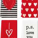Artoid Mode Red Heart Stripe I Love You Valentine's Kitchen Towels Dish Towels, 18x26 Inch Farmhouse Wedding Decoration Hand Towels Set of 4