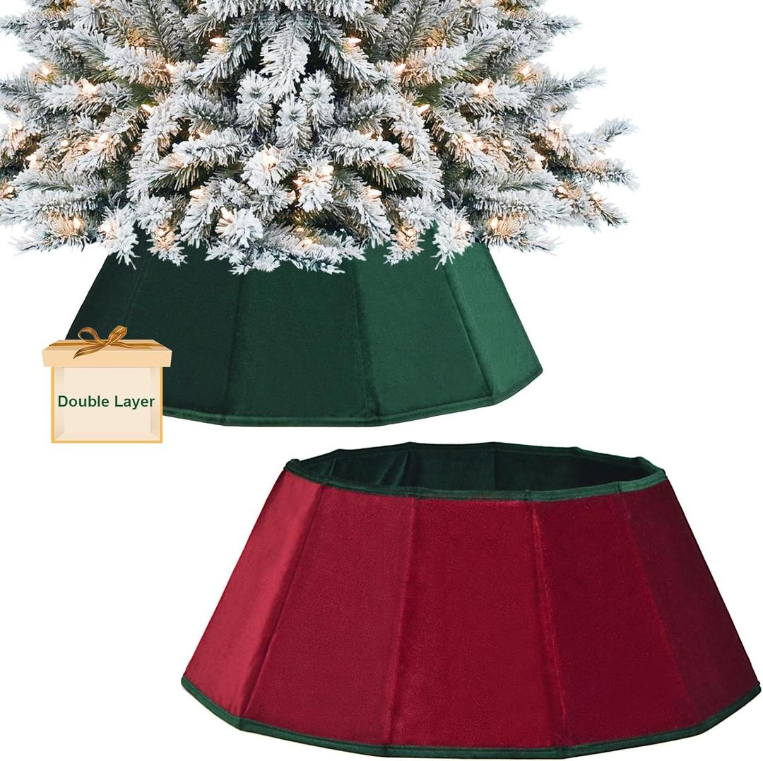 succulentlovers Double Sided Velvet Christmas Tree Collar - 25.6" Red & Green Christmas Tree Ring Foldable Velvet Christmas Tree Skirt Fabric Xmas Tree Collar for Artificial Tree Base Home Decoration