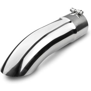 Vurkcy 4 inch Inlet Curved Exhaust Tip, 4" Outlet 15" Overall Length Stainless Steel Turn Down Exhaust Tail Pipe, Bolt-On, Sleek Angle Cut, Polished Tailpipe, Silvery