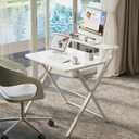 GreenForest Folding Desk No Assembly Required Large Size, 2-Tier Foldable Computer Desk with Shelf for Home Office, Space Saving Portable Laptop Study Foldable Table for Bedroom, White, 24.5 x 30 inch