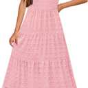 HOSIKA Girls Maxi Dress Ruffle Sleeve Swiss Dot A Line Tiered Flowy Casual Party Dresses with Pockets for 6-12 Y (Pink, XL)