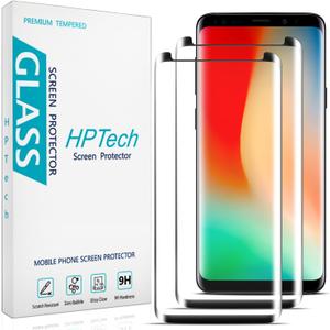 HPTech (2 Pack) Screen Protector for Samsung Galaxy S8 Tempered Glass Film, 3D Curved Full Screen Coverage, Anti Scratch, Bubble Free