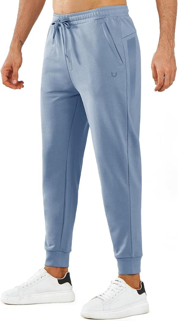 NORTHYARD Men's Cotton Athletic Jogger Sweatpants with Zipper Pockets Running Workout Gym Tapered Pants Comfy Lounge Pants (3X-Large, Grey Blue)