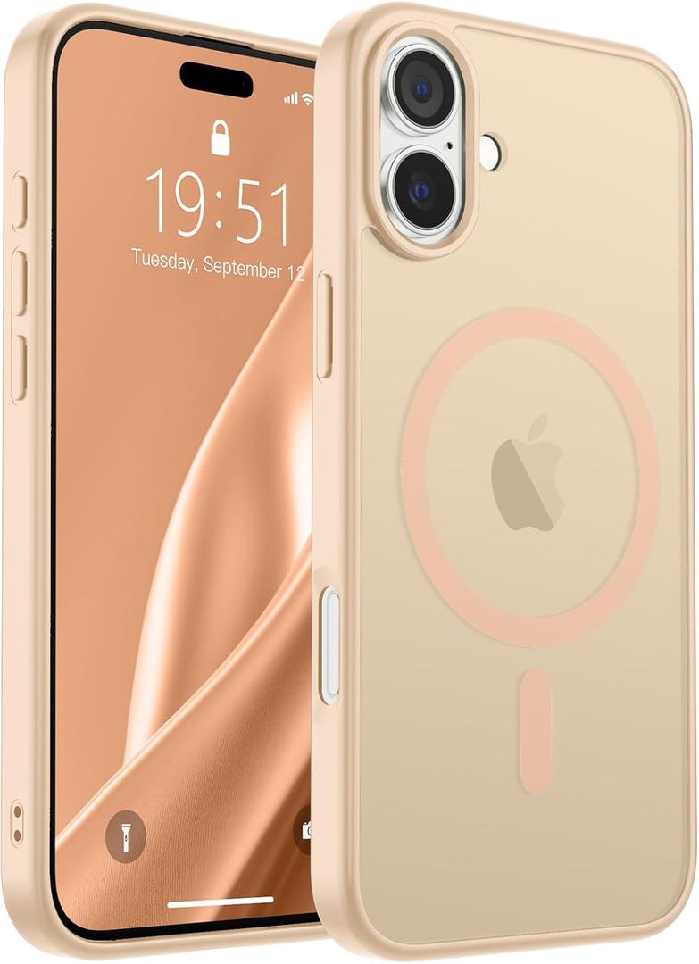 SUPFINE Magnetic for iPhone 16 Case (Compatible with MagSafe) (10 FT Military Grade Drop Protection) Slim Translucent Matte Shockproof with Anti-Fingerprint Phone Case,Sand Pink