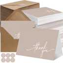 Gueevin 200 Pcs Thank You Cards with Kraft Envelopes and Stickers Bulk, 3.5 x 5 Inch Classy Blank Thank You Notes for Wedding, Business, Graduation, Baby Shower, Bridal Shower, Funeral (Khaki)