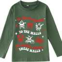 Toddler Boy Girl Christmas Shirt Dancing Santa Claus Long Sleeve T-Shirt Kids Xmas Gift Holiday Song Fall Clothes (5-6 Years, Green)