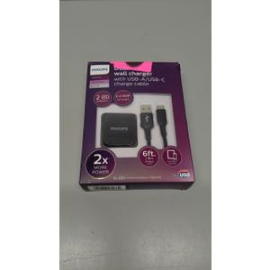 Philips Dual USB Wall Charger w/USB-A/USB-C Charge Cable (DLP6212C/37)
