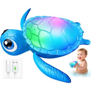Electric Turtle Bath Toys - Automatic Swimming with Colorful LED Lights, Rechargeable & Auto Shut-Off, Water Pool Floating Toys Bath Bath Toys Easter Basket Stuffers for Toddlers Kids Ages 1-3 2-4 4-8