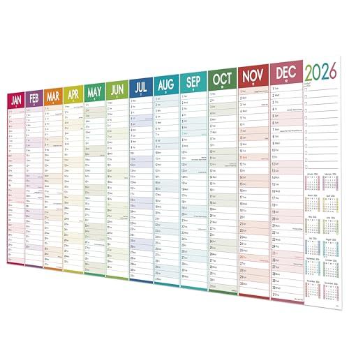2026 Yearly Wall Calendar - Yearly Wall Calendar 2026, January 2026 - December 2026, 47.24" X 16.53"(Open), 2026 Wall Calendars 12 Month, Horizontal Layout Large 2026 Calendar with Notes, Round Stickers - Colorful